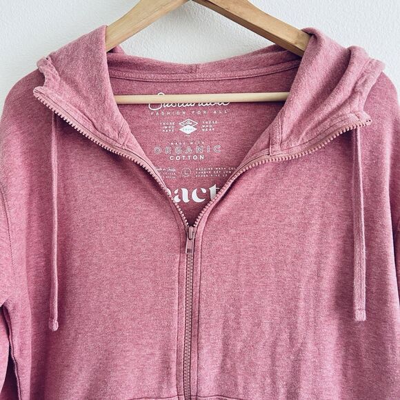 Pact Organic Cotton Pink Full Zip Hoodie Sweatshirt Size Large Sustainable READ - Picture 3 of 14